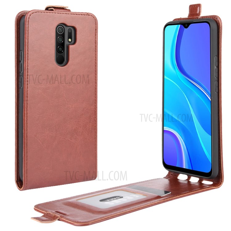 Crazy Horse Skin Vertical Flip Leather Shell for Xiaomi Redmi 9 - Brown-1