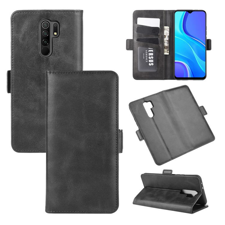 Magnet Adsorption Leather with Wallet Cover for Xiaomi Redmi 9 - Black-1