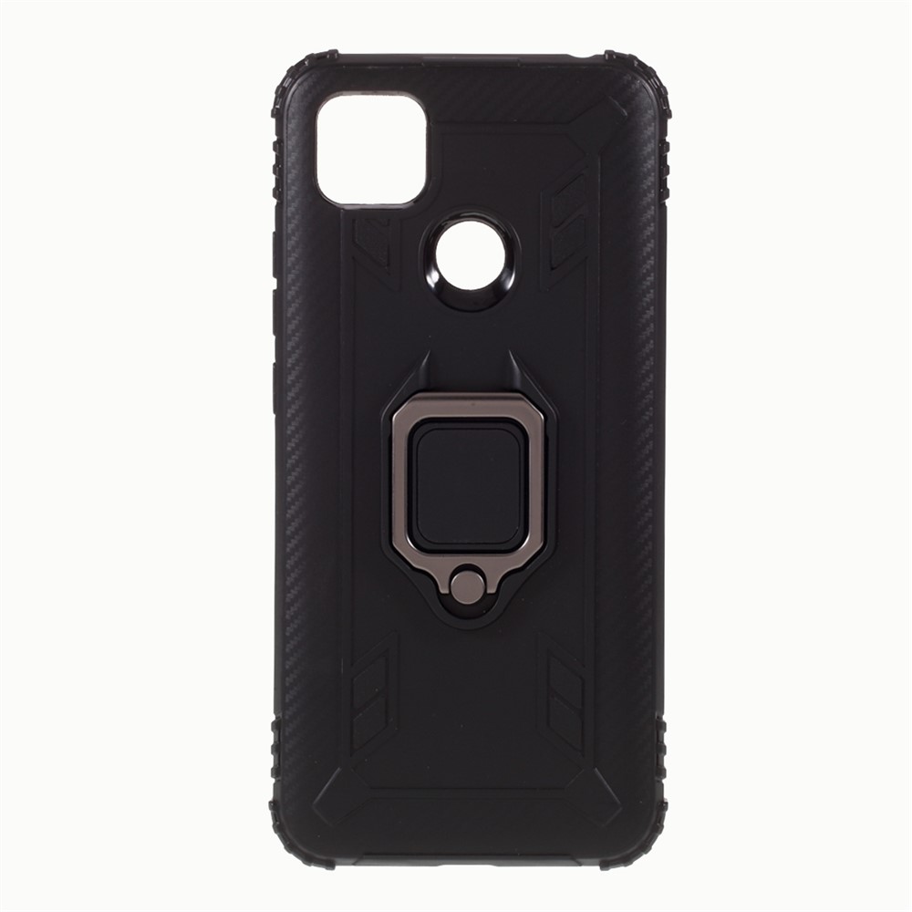 Finger Ring Kickstand Shell Unique TPU Cover for Xiaomi Redmi 9C - Black-1
