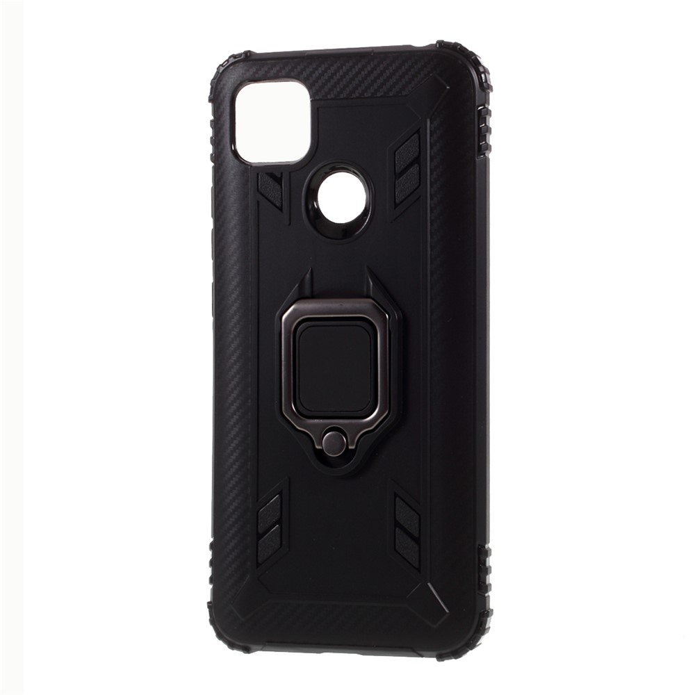 Finger Ring Kickstand Shell Unique TPU Cover for Xiaomi Redmi 9C - Black-2