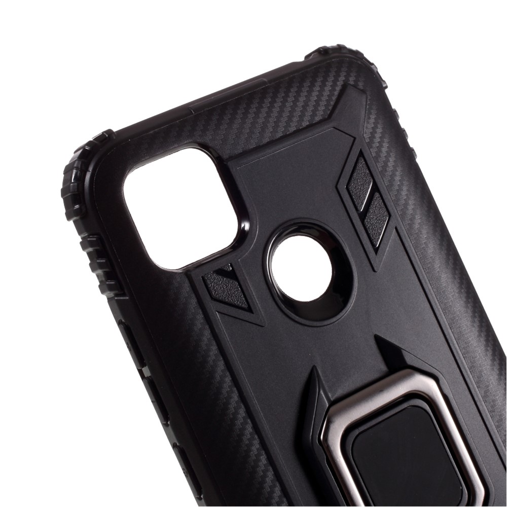 Finger Ring Kickstand Shell Unique TPU Cover for Xiaomi Redmi 9C - Black-4