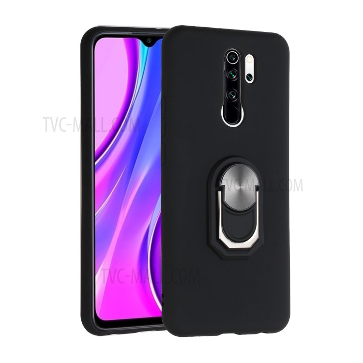 Kickstand Silicone Phone Cover Case (Built-in Metal Sheet) for Xiaomi Redmi 9 - Black-1