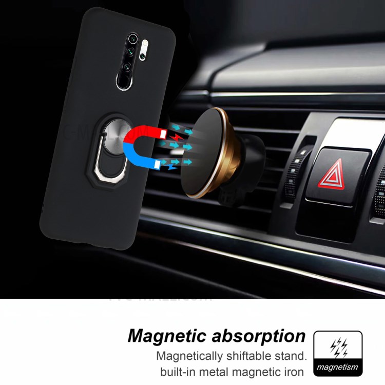 Kickstand Silicone Phone Cover Case (Built-in Metal Sheet) for Xiaomi Redmi 9 - Black-4