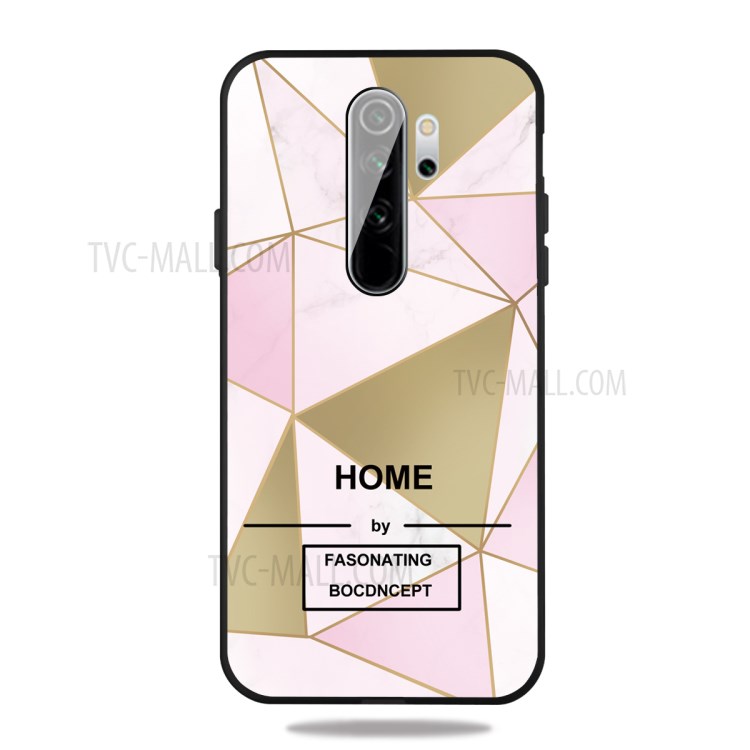 Matte Black TPU Unique Marble Texture Shell for Xiaomi Redmi 9 - Pink/Gold Triangle-1