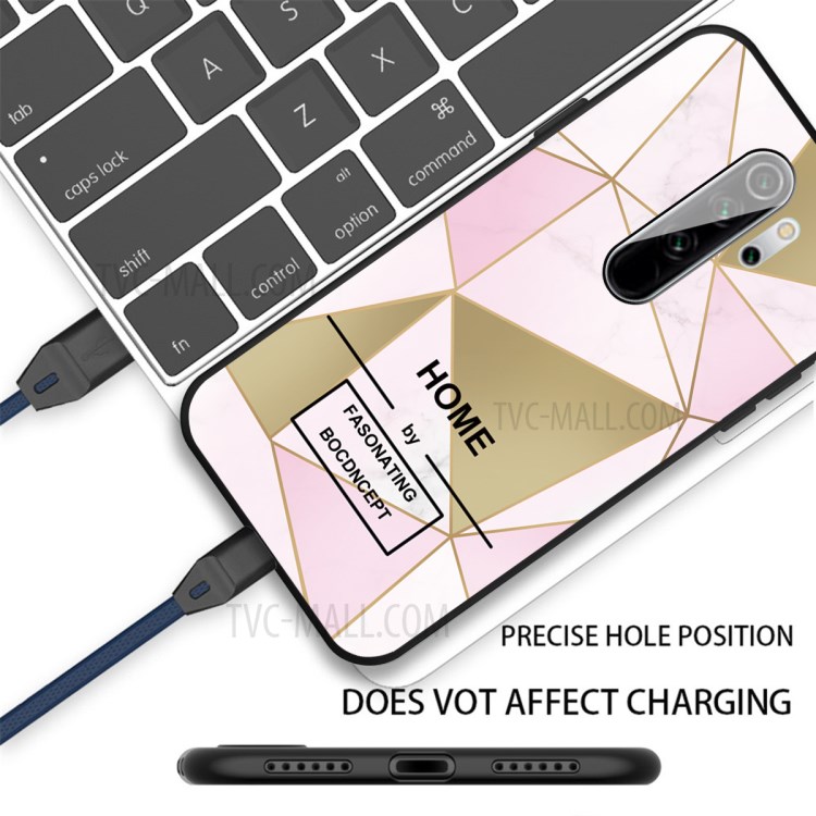 Matte Black TPU Unique Marble Texture Shell for Xiaomi Redmi 9 - Pink/Gold Triangle-2