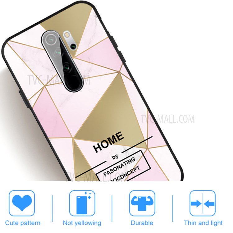 Matte Black TPU Unique Marble Texture Shell for Xiaomi Redmi 9 - Pink/Gold Triangle-5