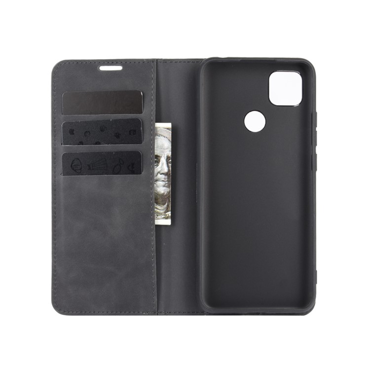 Silky Touch Leather with Wallet Stand Case for Xiaomi Redmi 9C - Black-2