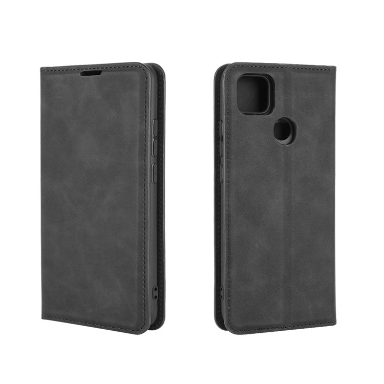 Silky Touch Leather with Wallet Stand Case for Xiaomi Redmi 9C - Black-5