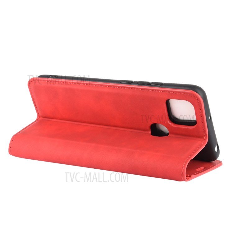 Silky Touch Leather with Wallet Stand Case for Xiaomi Redmi 9C - Red-3