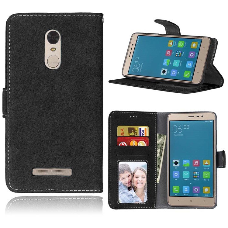 Vintage Matte PU Leather Wallet Case for Xiaomi Redmi Note 3/ Note 3 Pro - Black-1
