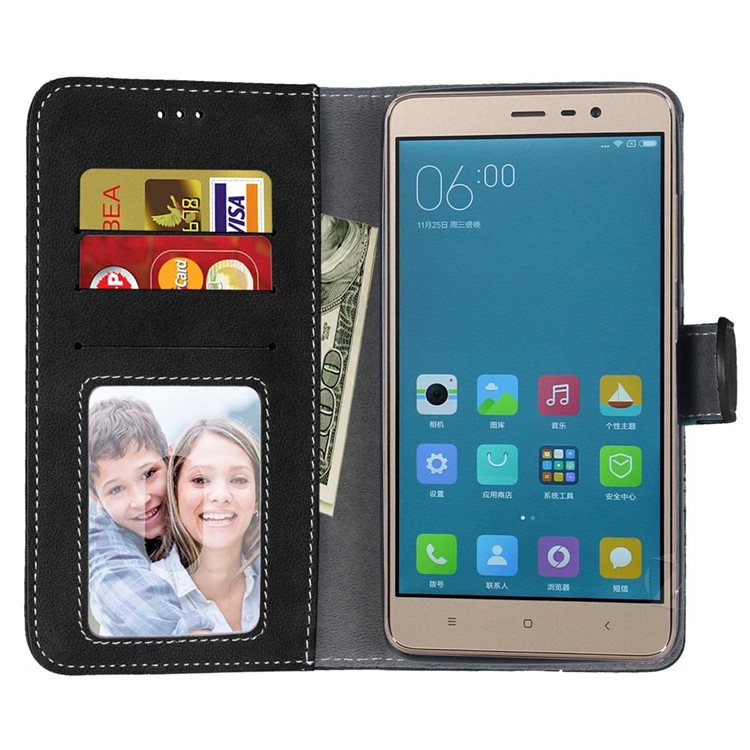 Vintage Matte PU Leather Wallet Case for Xiaomi Redmi Note 3/ Note 3 Pro - Black-9