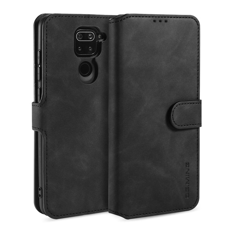 DG.MING Retro Style Case Leather Wallet Stand Cover for Xiaomi Redmi 10X 4G/Note 9 - Black-1