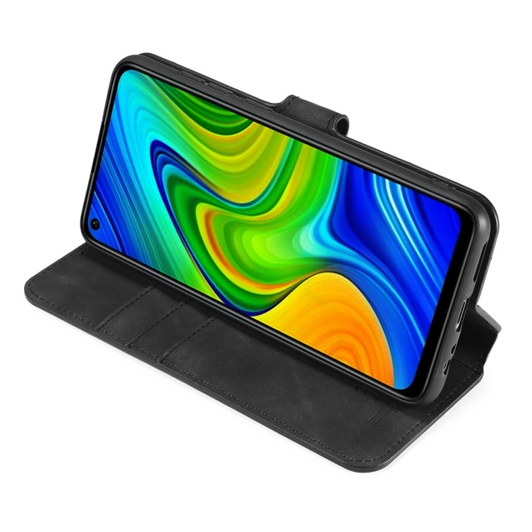 DG.MING Retro Style Case Leather Wallet Stand Cover for Xiaomi Redmi 10X 4G/Note 9 - Black-6