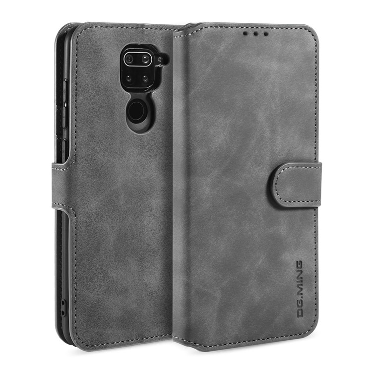 DG.MING Retro Style Case Leather Wallet Stand Cover for Xiaomi Redmi 10X 4G/Note 9 - Grey-1