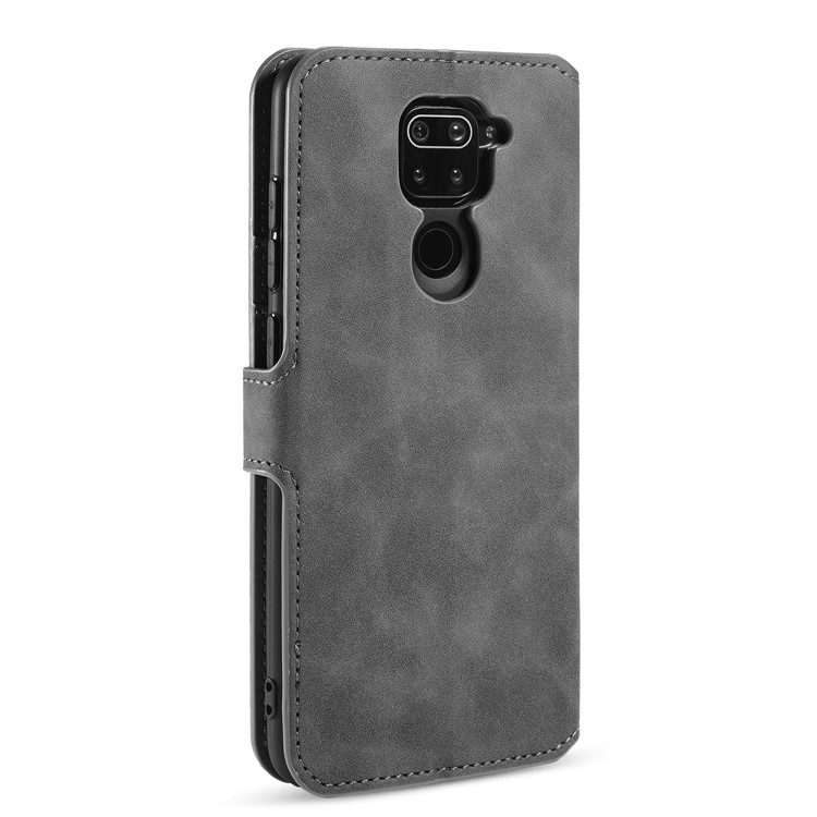 DG.MING Retro Style Case Leather Wallet Stand Cover for Xiaomi Redmi 10X 4G/Note 9 - Grey-3
