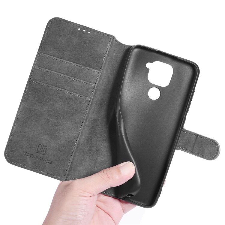 DG.MING Retro Style Case Leather Wallet Stand Cover for Xiaomi Redmi 10X 4G/Note 9 - Grey-5