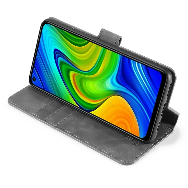DG.MING Retro Style Case Leather Wallet Stand Cover for Xiaomi Redmi 10X 4G/Note 9 - Grey-6