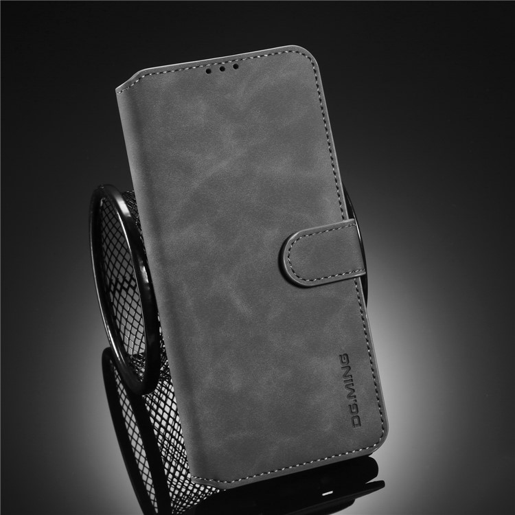 DG.MING Retro Style Case Leather Wallet Stand Cover for Xiaomi Redmi 10X 4G/Note 9 - Grey-8