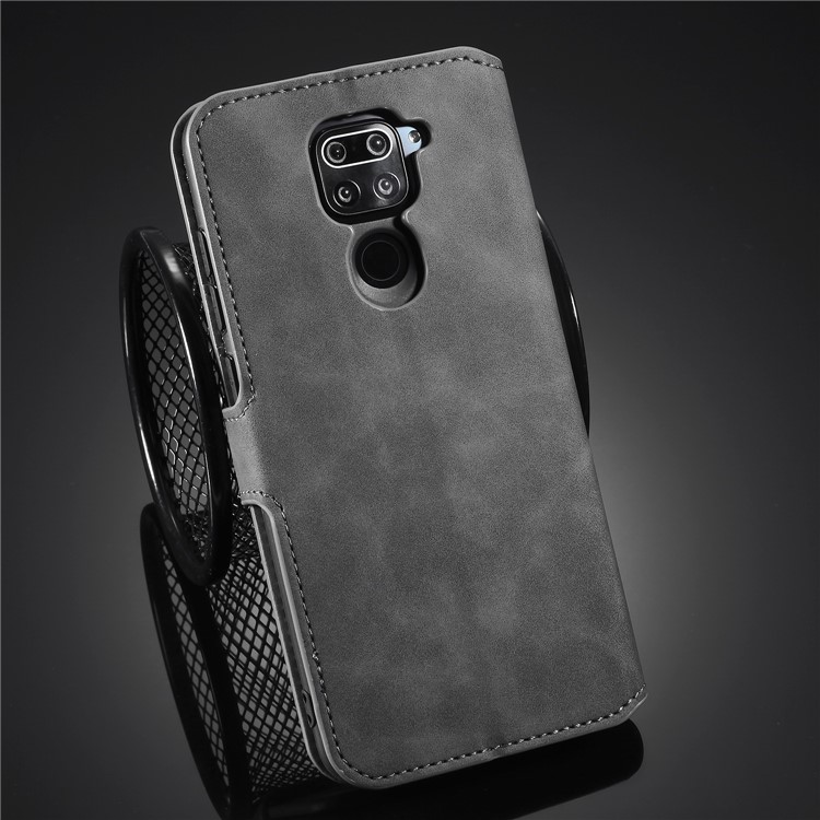 DG.MING Retro Style Case Leather Wallet Stand Cover for Xiaomi Redmi 10X 4G/Note 9 - Grey-9