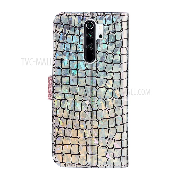 Crocodile Skin Glittery Powder Splicing Leather Wallet Case for Xiaomi Redmi Note 8 Pro - Rose Gold-2