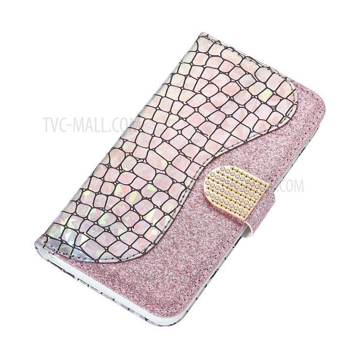 Crocodile Skin Glittery Powder Splicing Leather Wallet Case for Xiaomi Redmi Note 8 Pro - Rose Gold-5