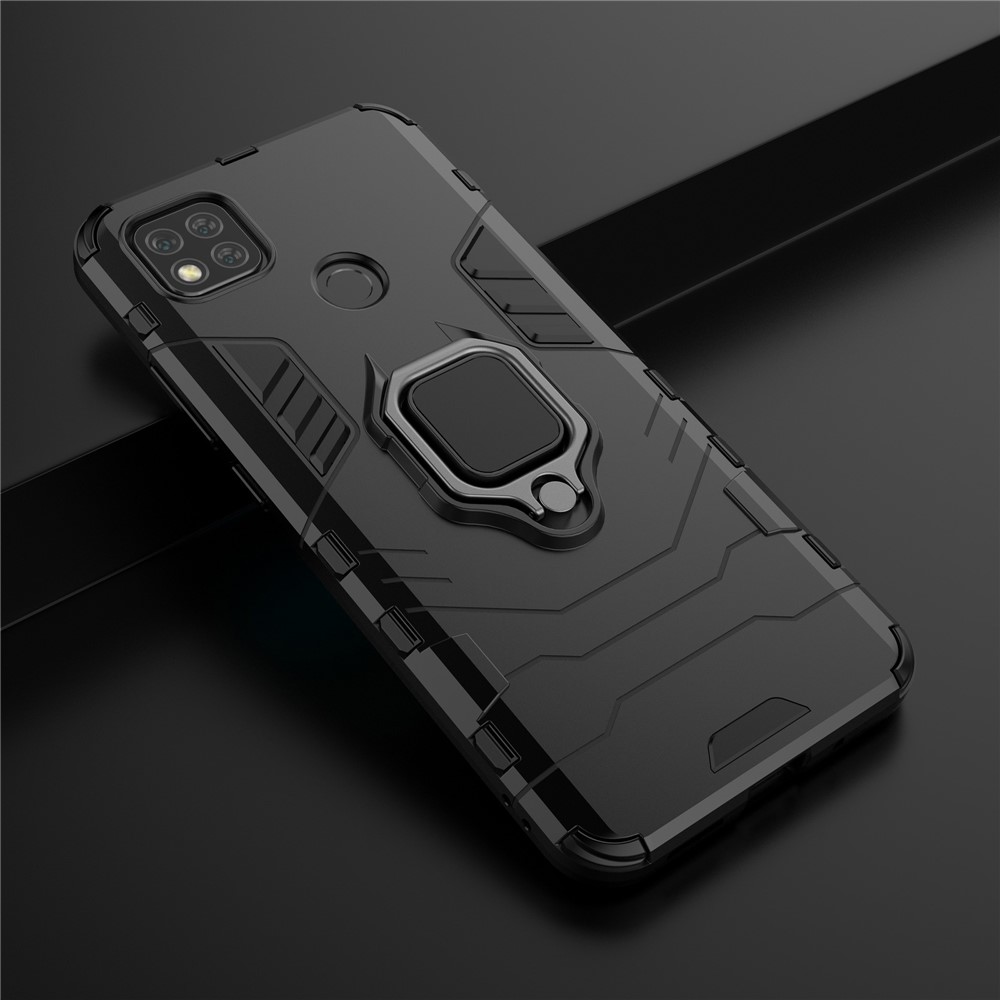 Finger Ring Holder Kickstand PC + TPU Hybrid Cover for Xiaomi Redmi 9C - Black-8