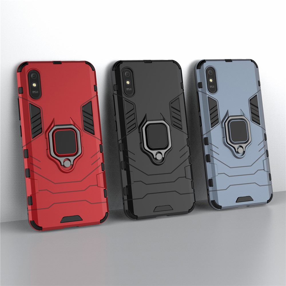 Pour Xiaomi Redmi 9a, Porte-anneau de Doigt Kickstand PC + TPU Couvercle de Coque de Protection - le Noir-10