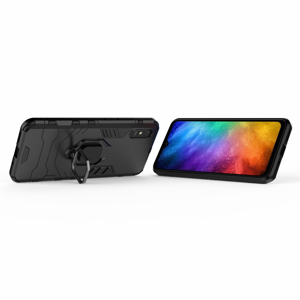 Pour Xiaomi Redmi 9a, Porte-anneau de Doigt Kickstand PC + TPU Couvercle de Coque de Protection - le Noir-3