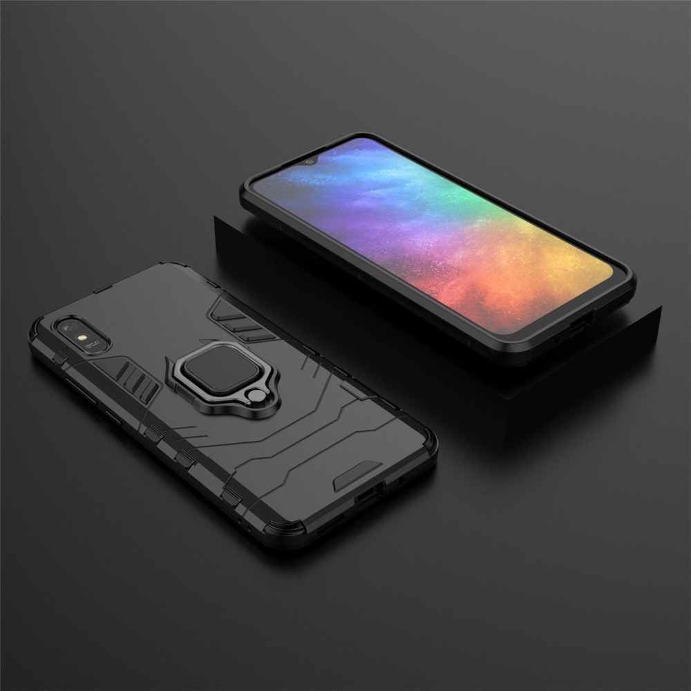 Para Xiaomi Redmi 9A Topeador Del Anillo de Dedos PC + TPU Cubierta Protectora de la Carcasa - Negro