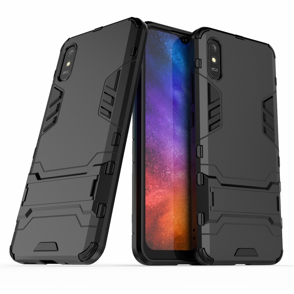 2 in 1 PC + TPU Hybrid Kickstand Phone Cover for Xiaomi Redmi 9A - Black-1