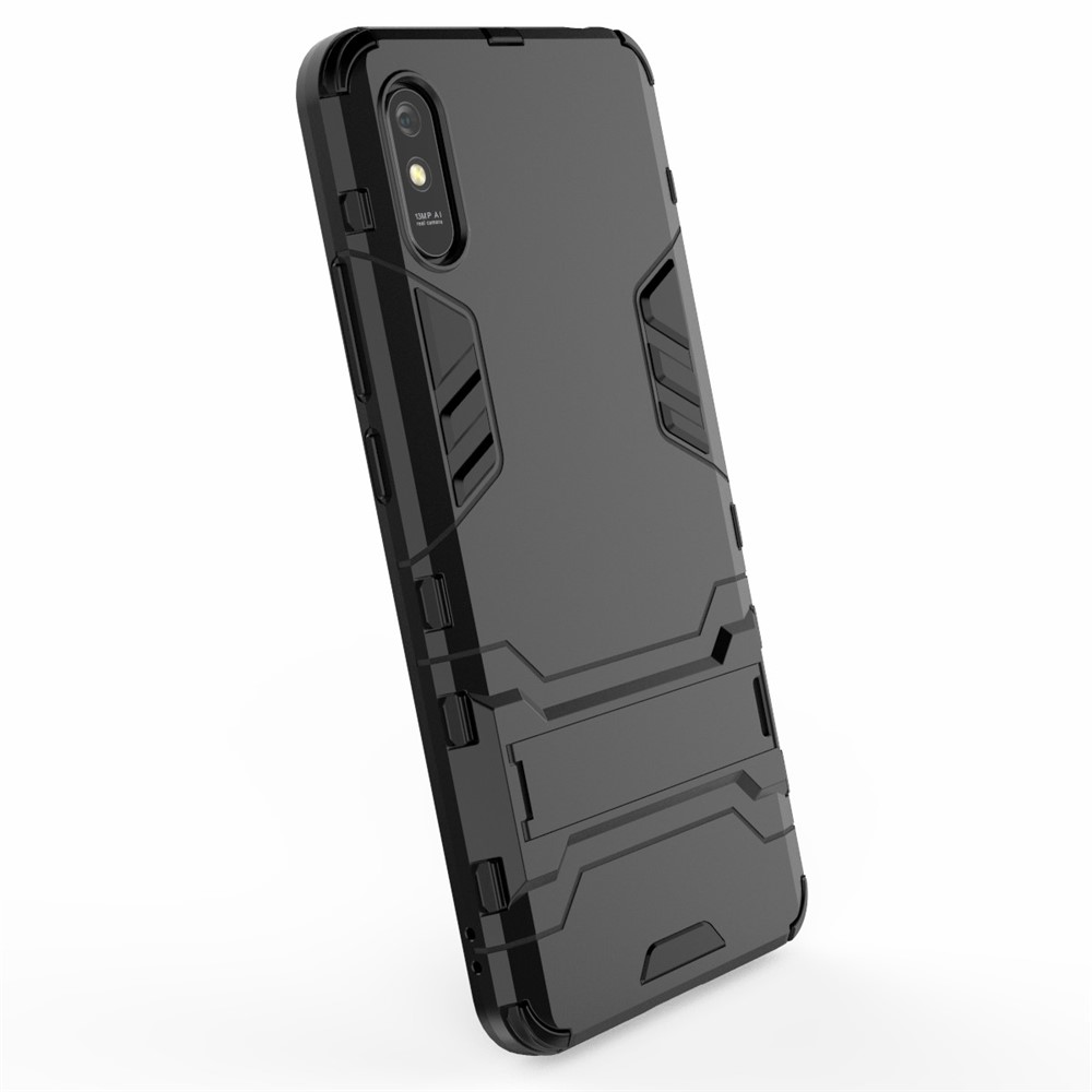 2 in 1 PC + TPU Hybrid Kickstand Phone Cover for Xiaomi Redmi 9A - Black-6