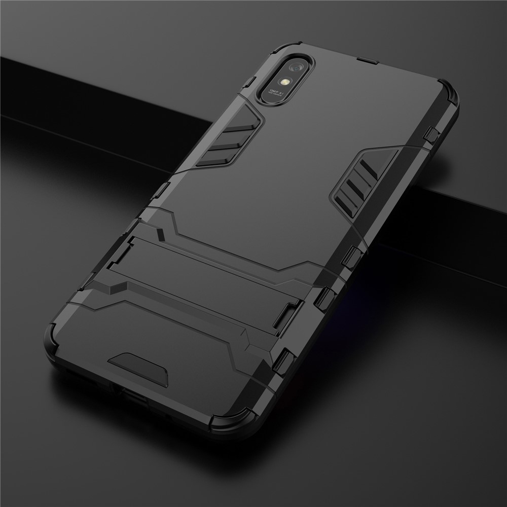 2 in 1 PC + TPU Hybrid Kickstand Phone Cover for Xiaomi Redmi 9A - Black-8