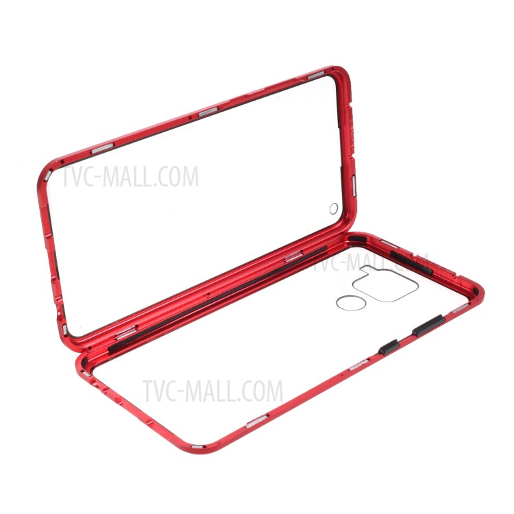 Magnetic Adsorption Tempered Glass + Metal Full Protection Case for Xiaomi Redmi Note 9/Redmi 10X 4G - Red-1