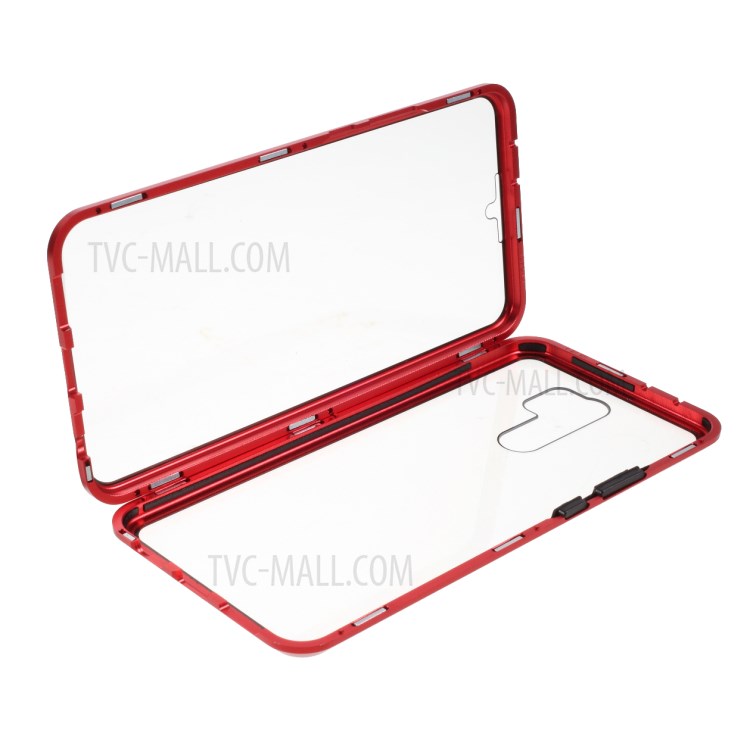 Magnetic Adsorption Metal Frame + Double-sided Tempered Glass Phone Case for Xiaomi Redmi 9 - Red-1