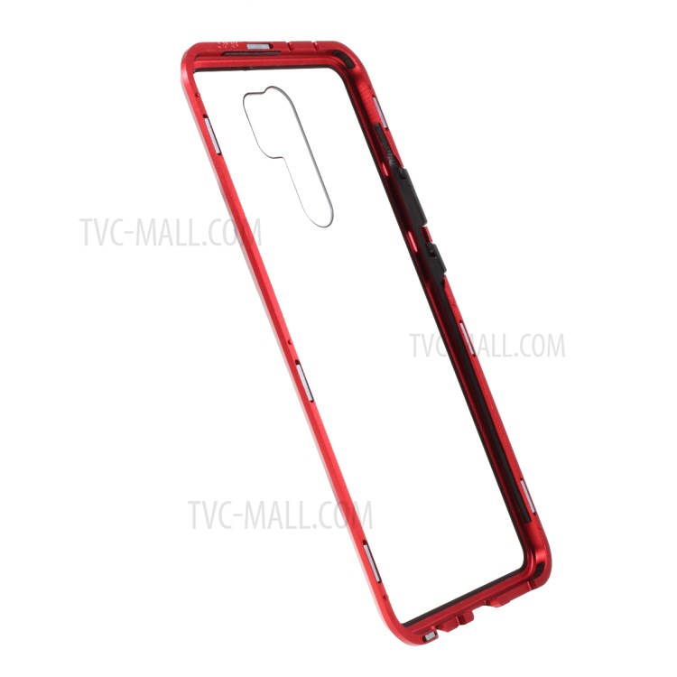 Magnetic Adsorption Metal Frame + Double-sided Tempered Glass Phone Case for Xiaomi Redmi 9 - Red-3