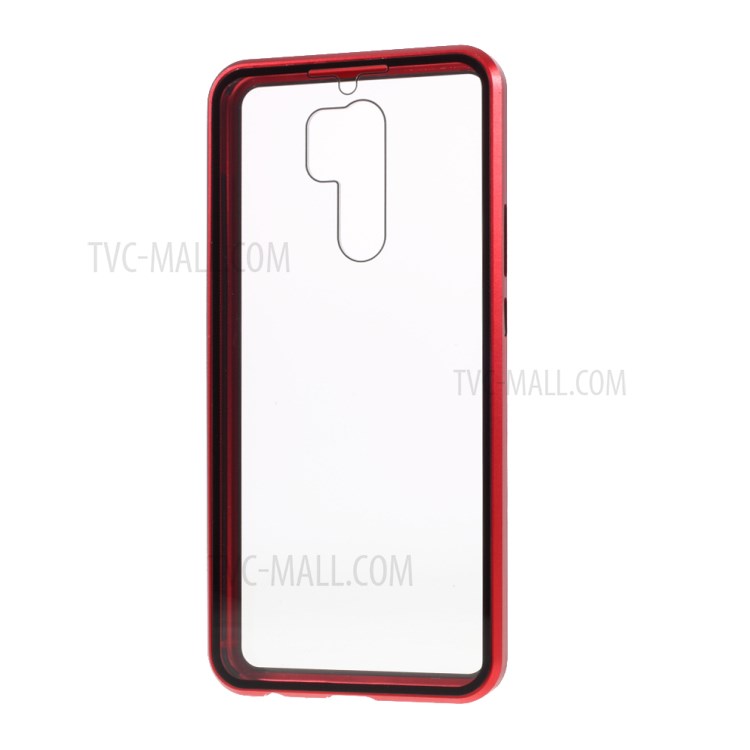 Magnetic Adsorption Metal Frame + Double-sided Tempered Glass Phone Case for Xiaomi Redmi 9 - Red-7