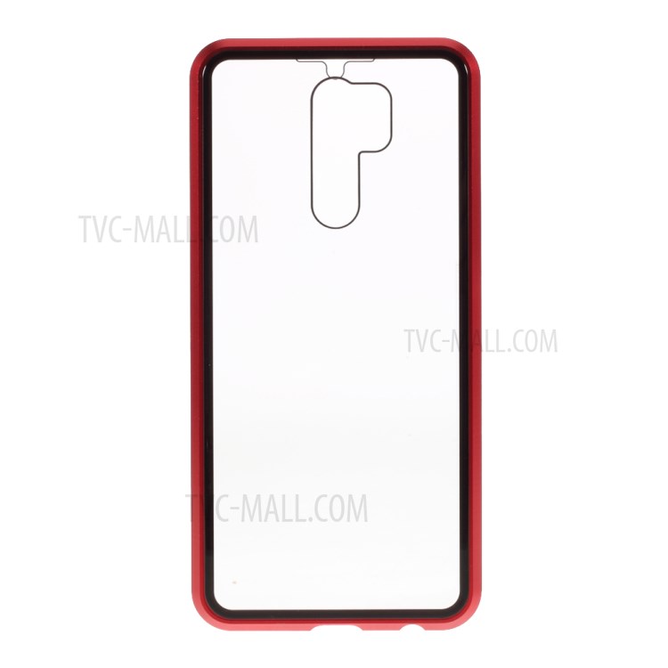 Magnetic Adsorption Metal Frame + Double-sided Tempered Glass Phone Case for Xiaomi Redmi 9 - Red-8