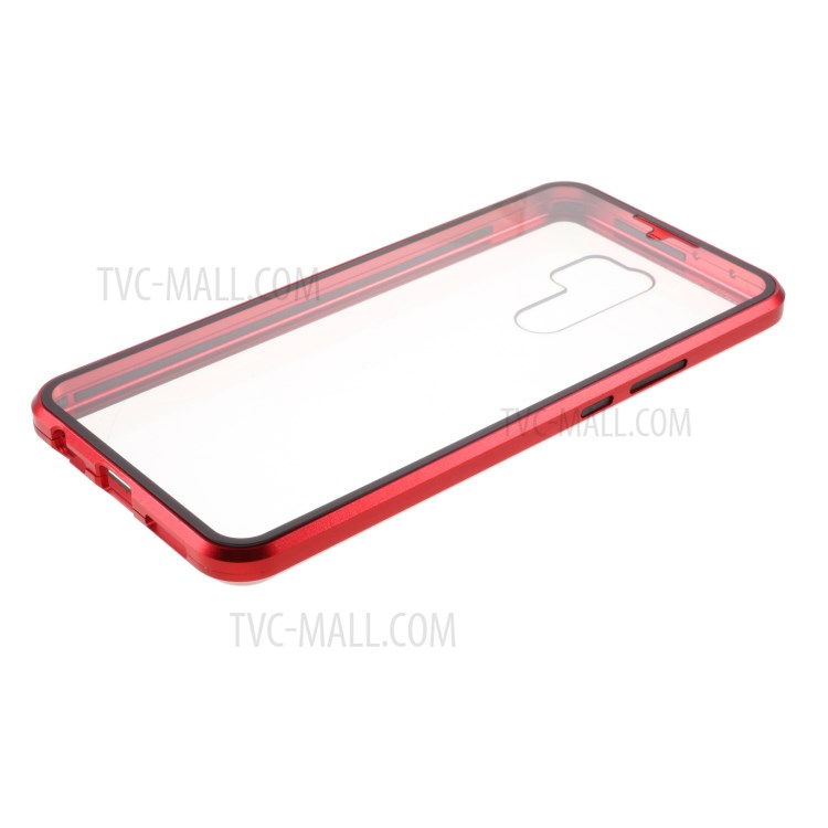 Magnetic Adsorption Metal Frame + Double-sided Tempered Glass Phone Case for Xiaomi Redmi 9 - Red-9