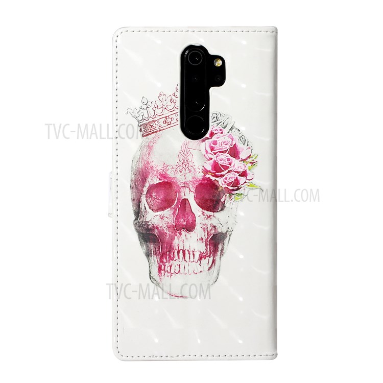 Pattern Printing Light Spot Decor Leather Case Wallet Cover with Lanyard for Xiaomi Redmi Note 8 Pro - Flower Skull-2