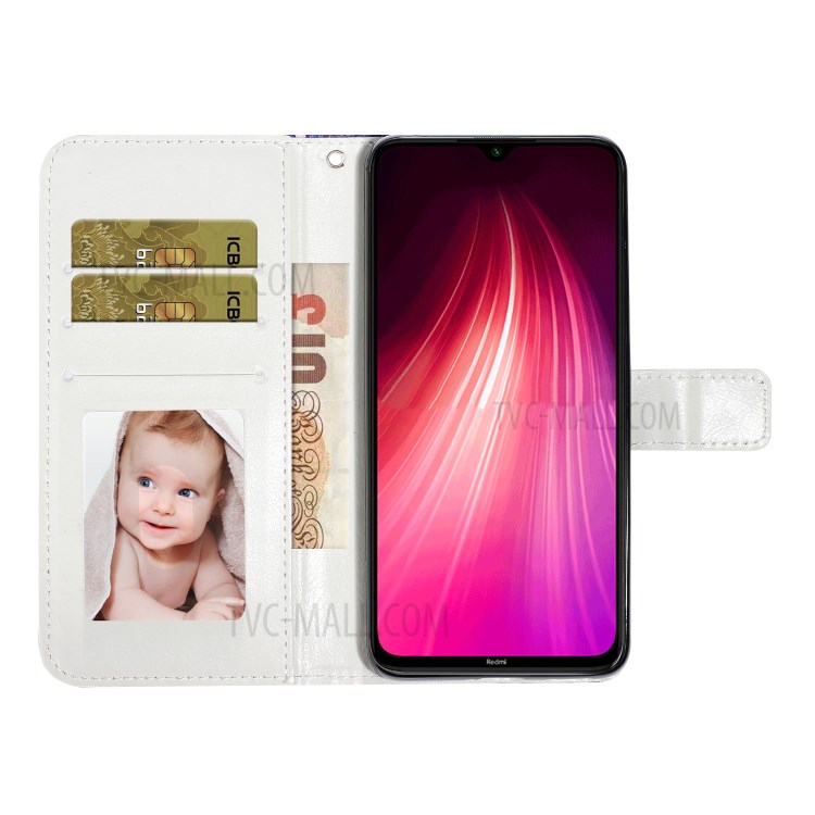 Pattern Printing Light Spot Decor Leather Case Wallet Cover with Lanyard for Xiaomi Redmi Note 8 Pro - Flower Skull-7