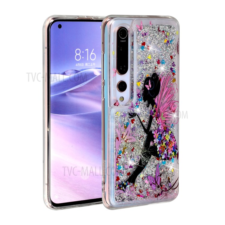 Pattern Printing Shell Glitter Powder Quicksand TPU Case for Xiaomi Mi 10 - Girl and Butterfly-2