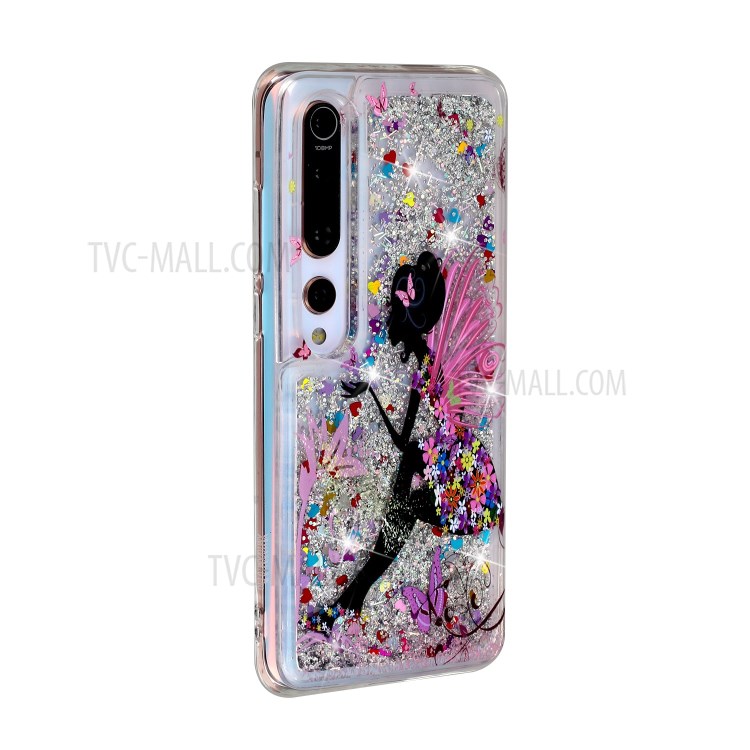 Pattern Printing Shell Glitter Powder Quicksand TPU Case for Xiaomi Mi 10 - Girl and Butterfly-3