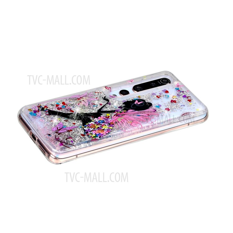 Pattern Printing Shell Glitter Powder Quicksand TPU Case for Xiaomi Mi 10 - Girl and Butterfly-4