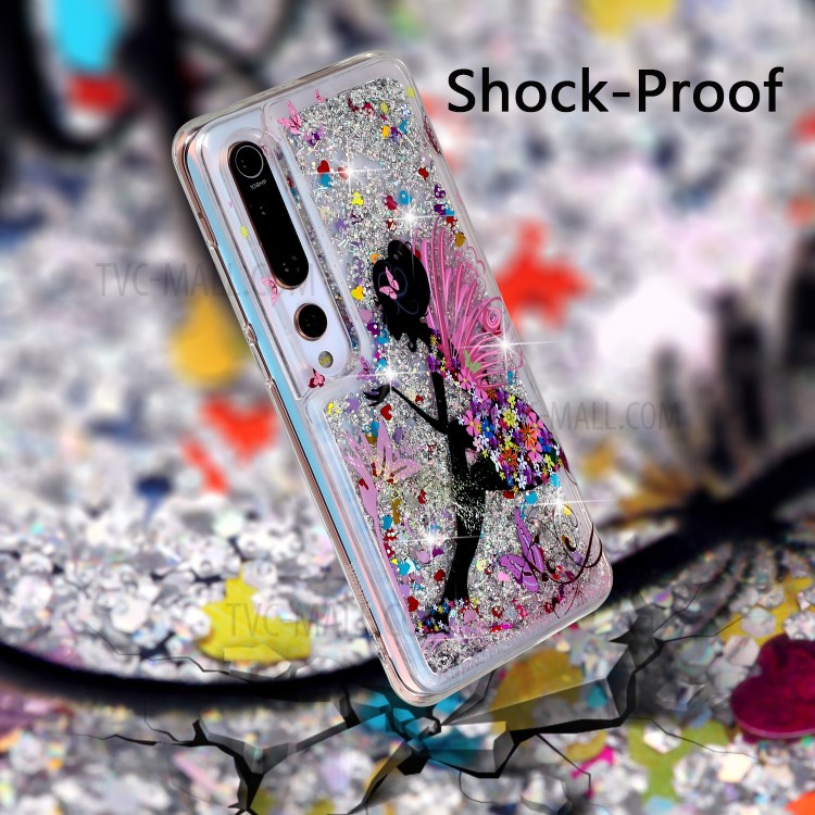 Pattern Printing Shell Glitter Powder Quicksand TPU Case for Xiaomi Mi 10 - Girl and Butterfly-6
