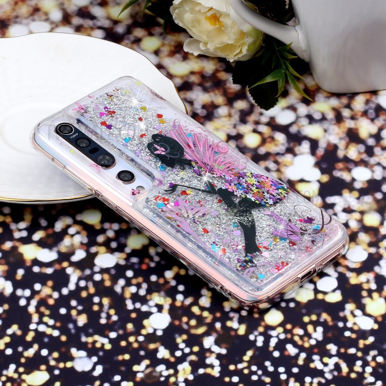 Pattern Printing Shell Glitter Powder Quicksand TPU Case for Xiaomi Mi 10 - Girl and Butterfly-7