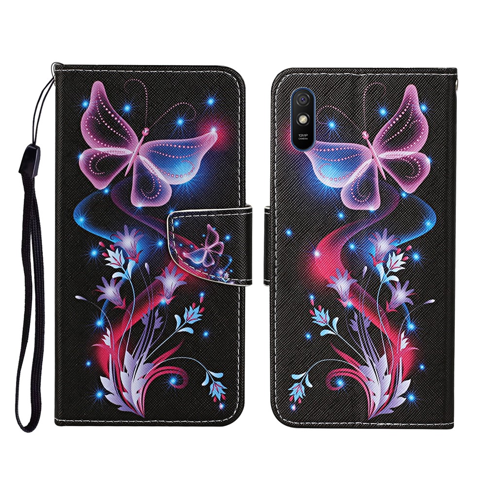 Pattern Printing Wallet Leather Stand Case for Xiaomi Redmi 9A - Butterfly and Flower-1