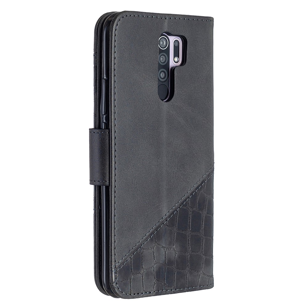 Assorted Color Crocodile Skin Leather Wallet Case for Xiaomi Redmi 9 - Black-5