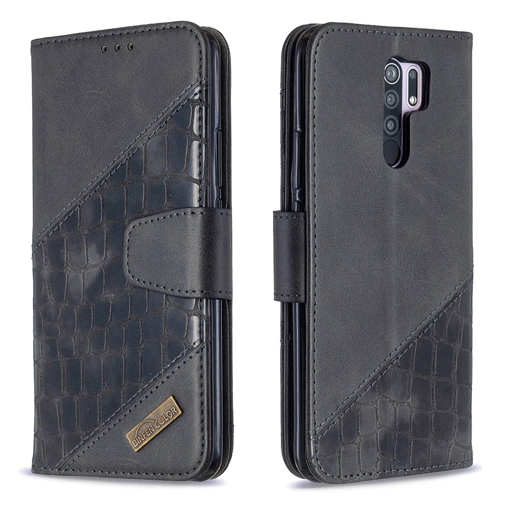 Assorted Color Crocodile Skin Leather Wallet Case for Xiaomi Redmi 9 - Black-6