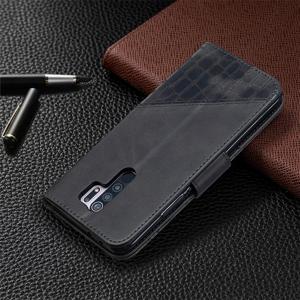 Assorted Color Crocodile Skin Leather Wallet Case for Xiaomi Redmi 9 - Black-8