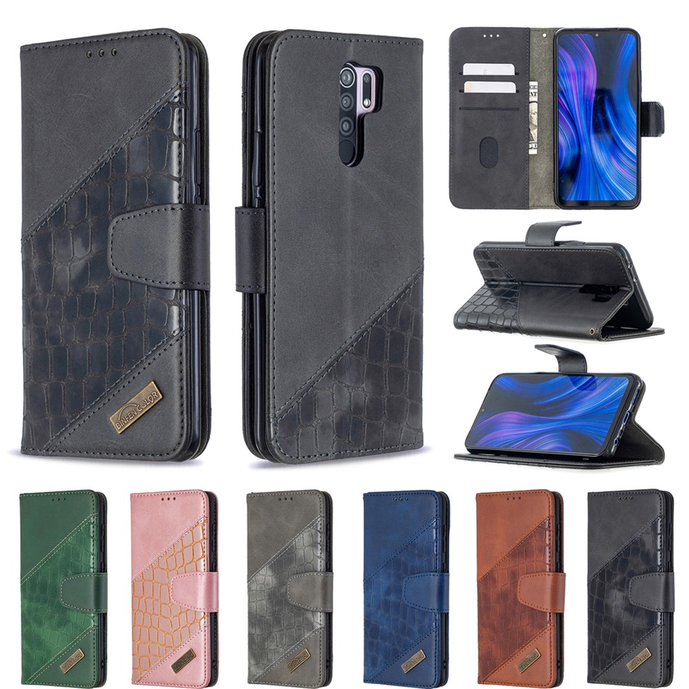 Assorted Color Crocodile Skin Leather Wallet Case for Xiaomi Redmi 9 - Black-9